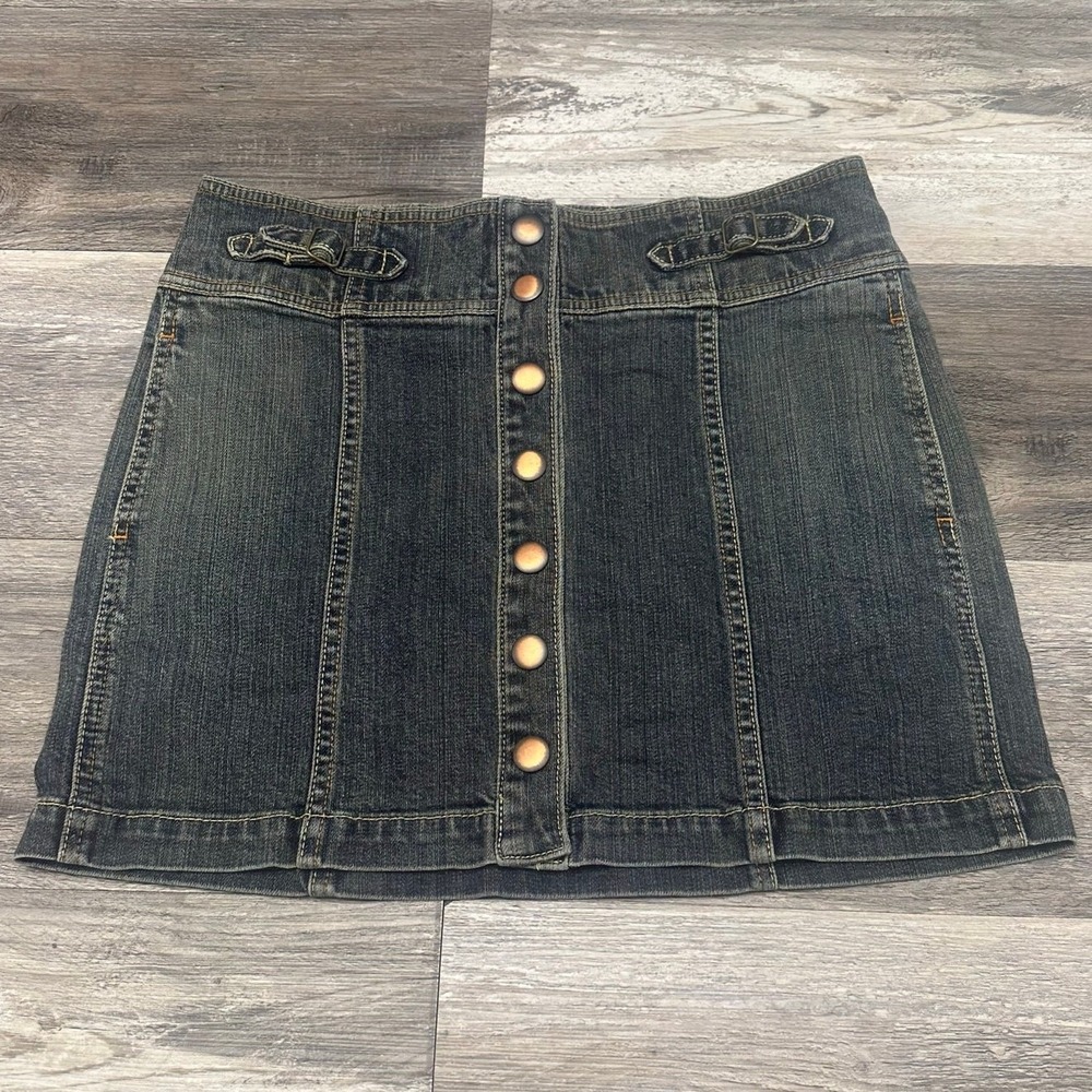 Vintage Y2K 2000s‎ Gap Dark Wash Blue Womens 6 Button A Line Denim Mini Skirt